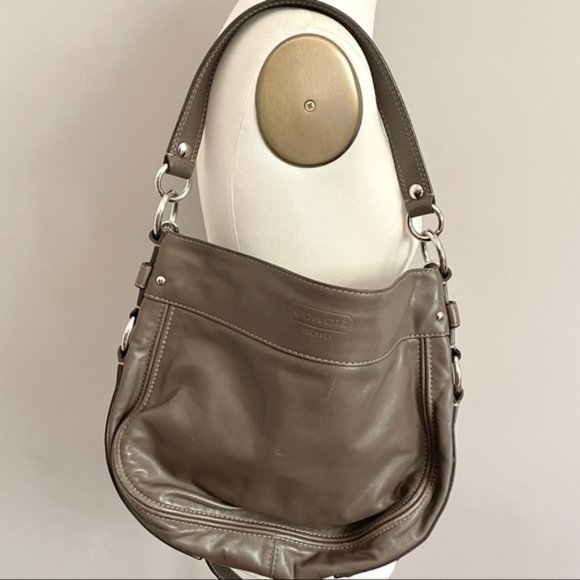 Coach Zoe Taupey Gray Leather 2-Way Hobo ATB Shoulder Bag Purse - 12.5” x 10” - Picture 2 of 12